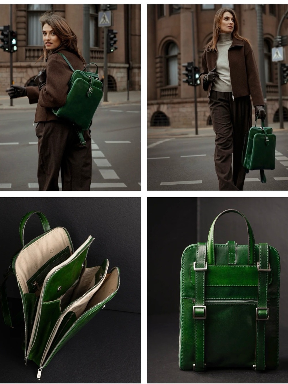 Time Resistance Green Leather Backpack - Picture 2 of 10